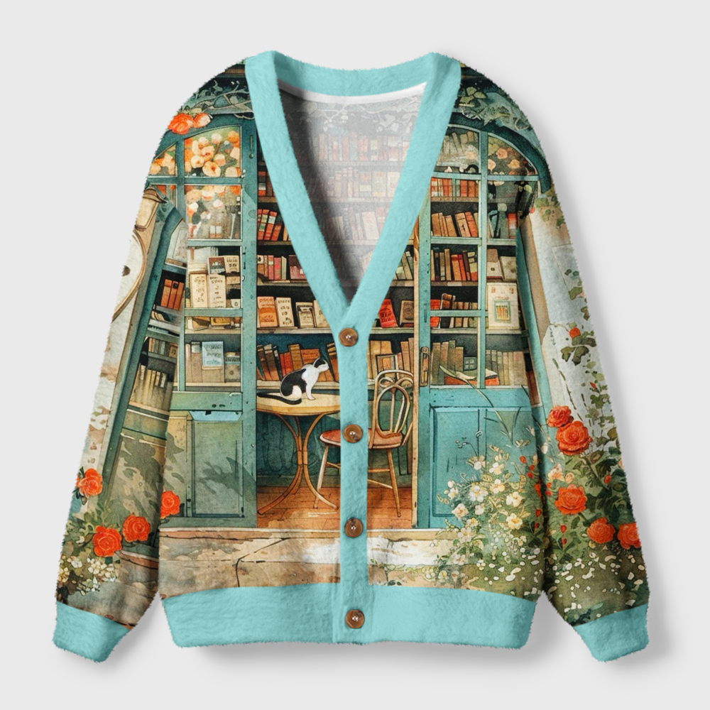 Pagewings Cats Loves Reading Light Knit Unisex Cardigan Sweaters