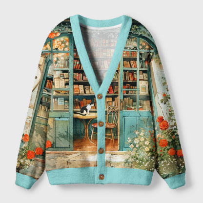 Pagewings Cats Loves Reading Light Knit Unisex Cardigan Sweaters