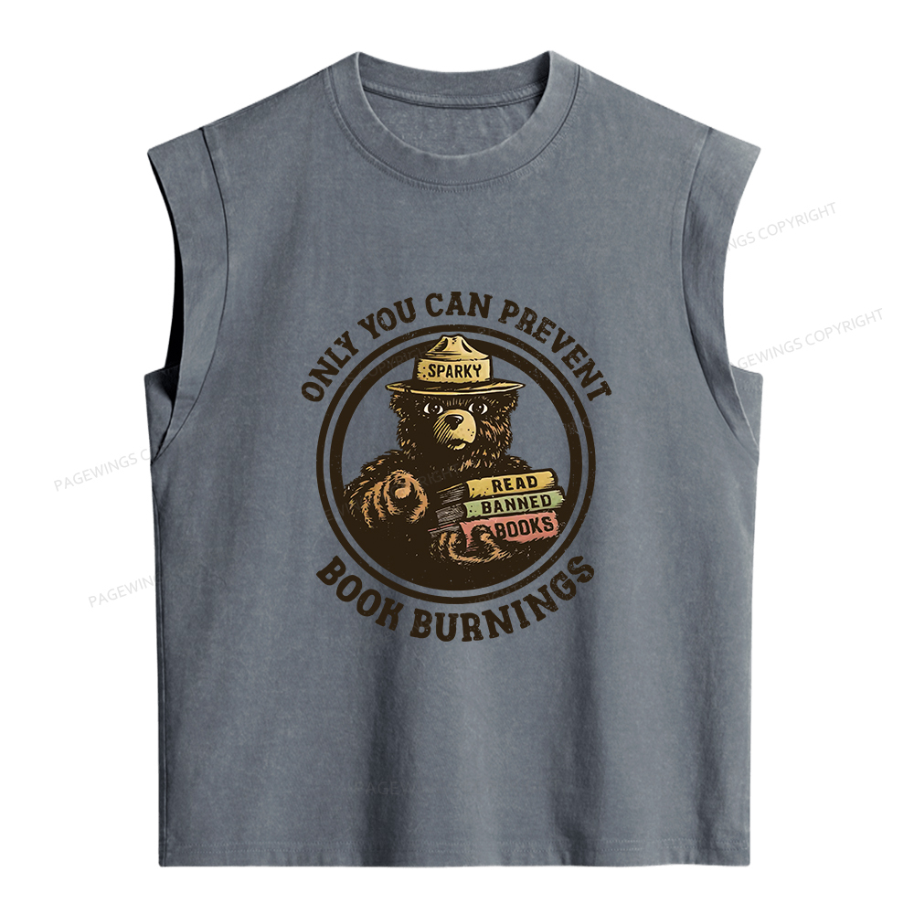 Pagewings Only You Can Prevent Book Burnings Women's Washed Tank Top