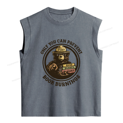 Pagewings Only You Can Prevent Book Burnings Women's Washed Tank Top