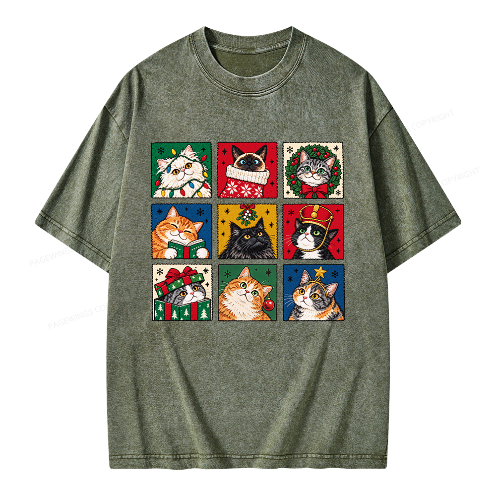 Pagewings Christmas Holiday Cat Unisex Washed T-shirt