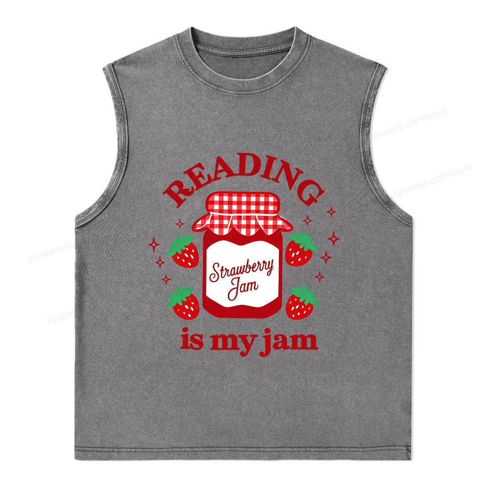 Pagewings Valentines Day Reading is My Jam Unisex Washed Tank Top
