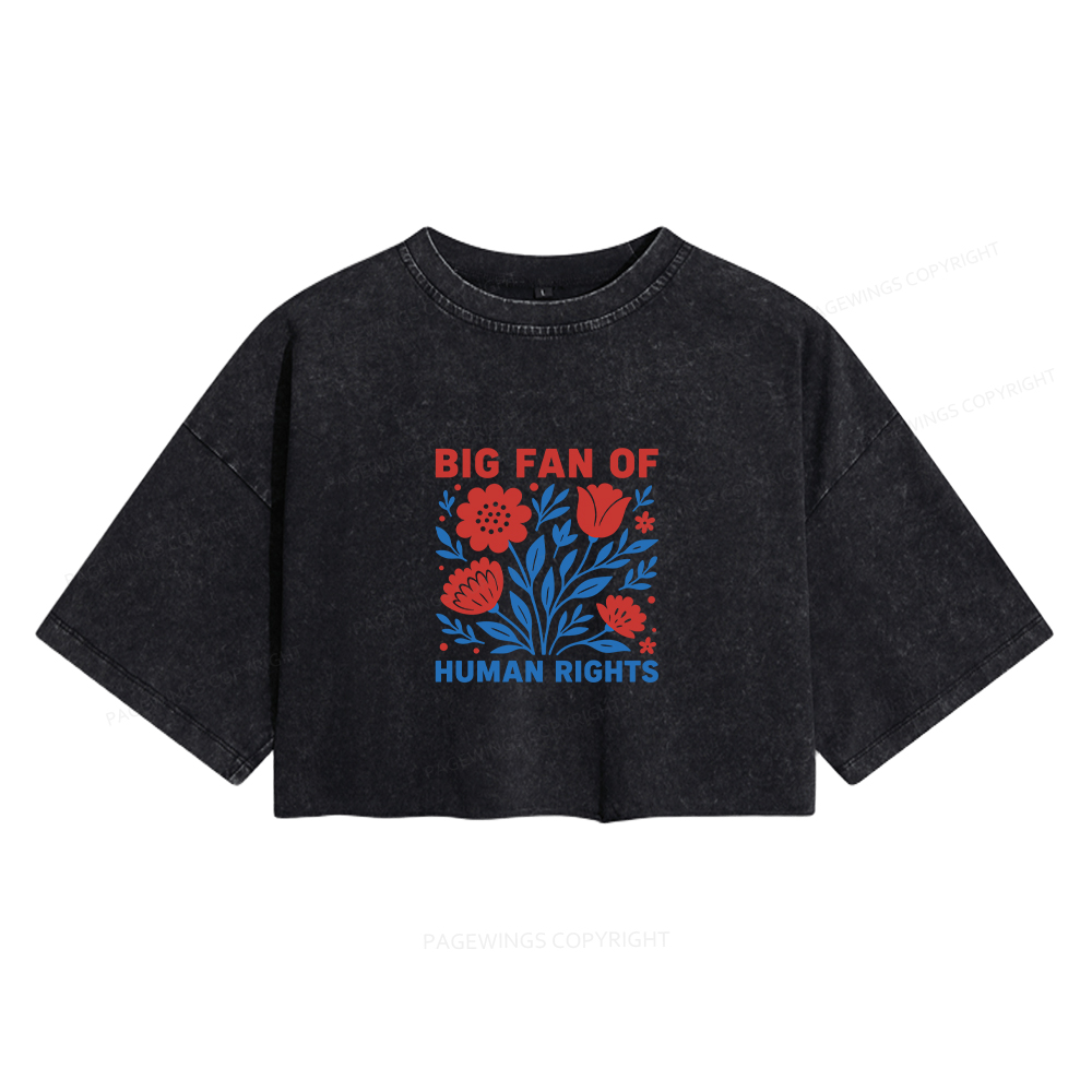 Pagewings Big Fan Of Human Rights Women's Washed Cropped T-shirt