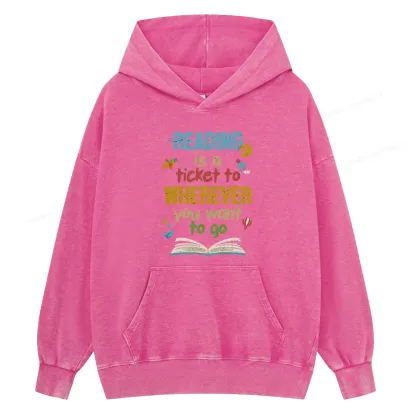 Pagewings Reading Is A Ticket Unisex Washed Hoodie