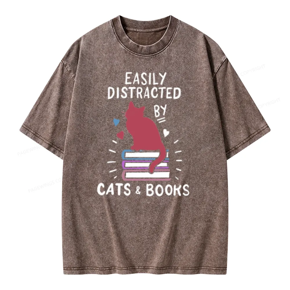 Pagewing Book Fun Cat Book Funny Unisex Washed T-shirt