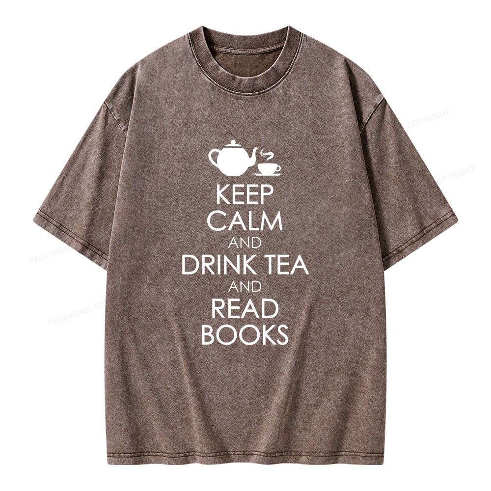 Pagewings Drink Tea Read Books Unisex Washed T-shirt