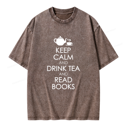 Pagewings Drink Tea Read Books Unisex Washed T-shirt