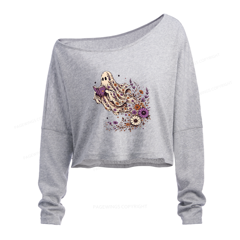 Pagewings Wildflower Ghost Slouchy Long Sleeve Off Shoulder T-shirt