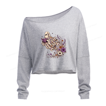 Pagewings Wildflower Ghost Slouchy Long Sleeve Off Shoulder T-shirt