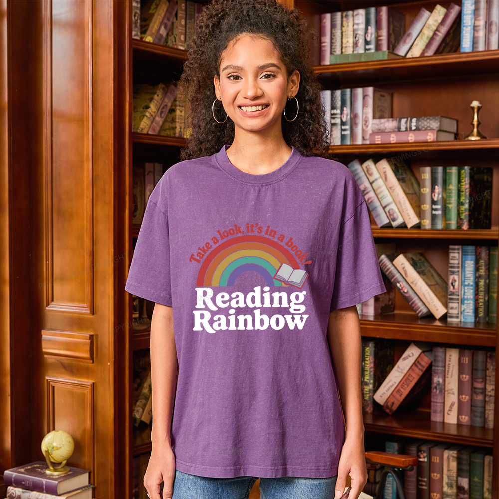 Pagewings Reading With Rainbow Unisex Washed T-shirt