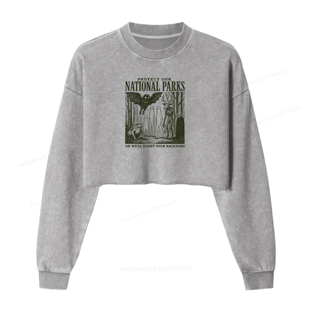 Pagewings Folk Horror Washed Crop Sweatshirt