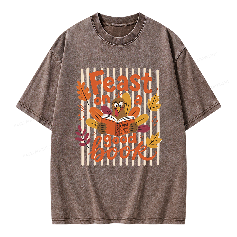 Pagewings Librarian Thanksgiving Unisex Washed T-shirt