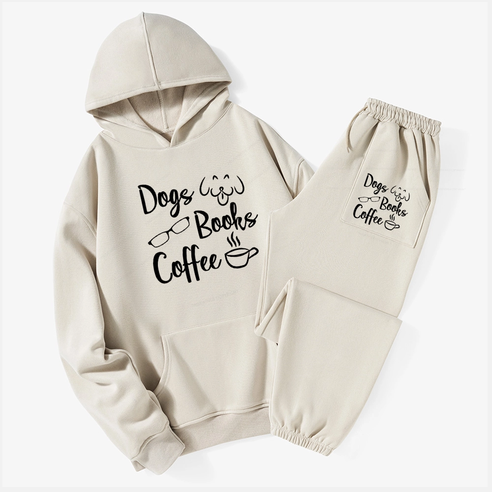 Pagewings Dogs Books Coffee Unisex Fleece Hoodie Set