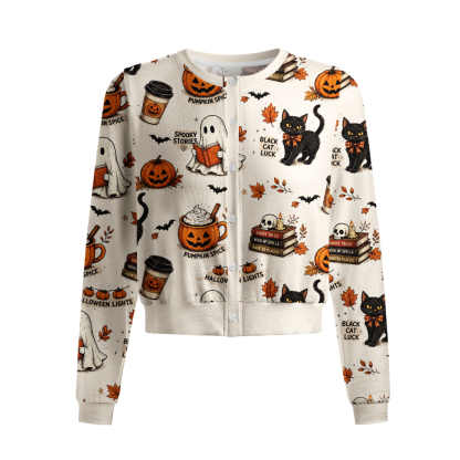Pagewings Ghosts Love Reading Crew Neck Cardigan Sweaters