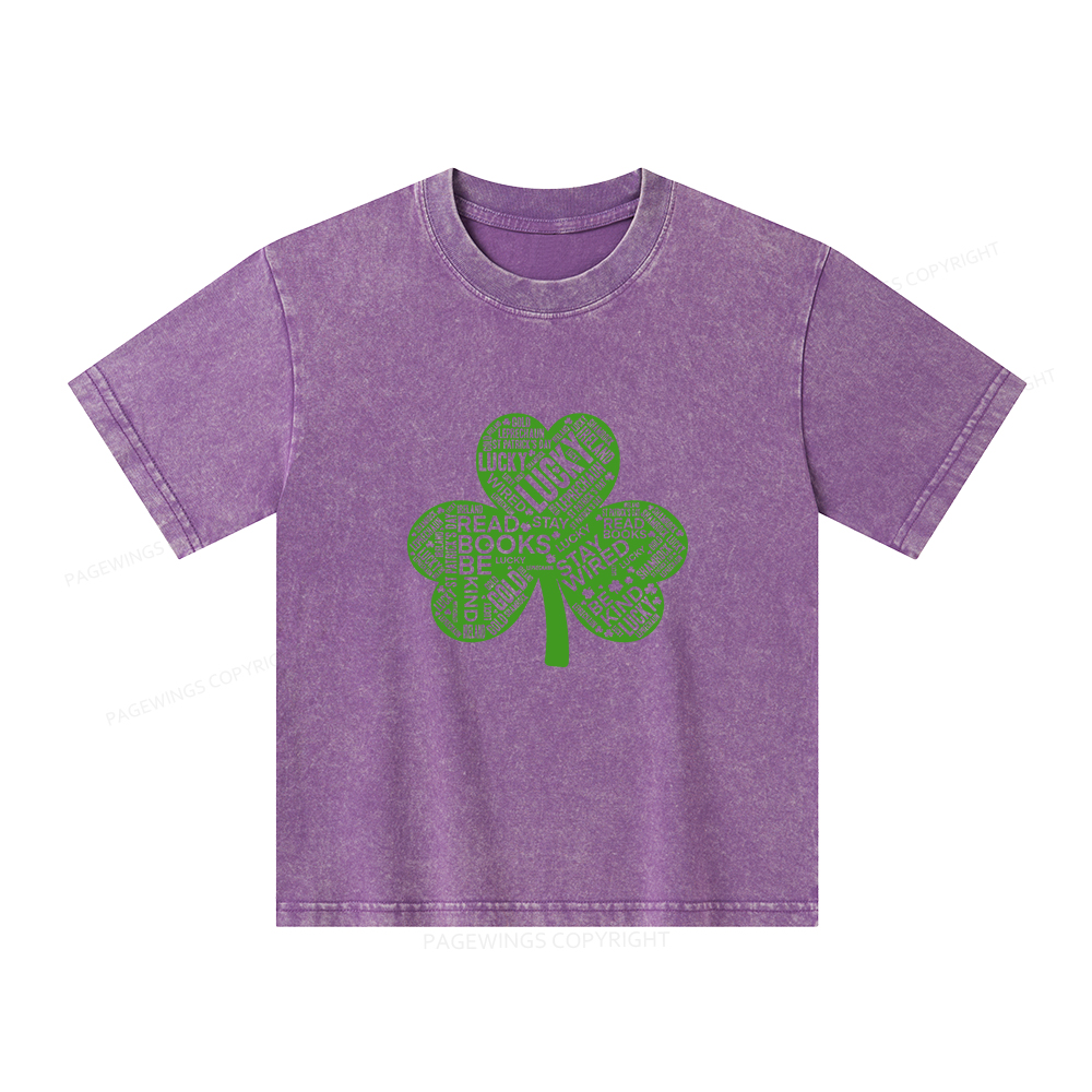 Pagewings St Patricks Day Shirt Lucky Reading Shirt Unisex Kids Washed T-shirt