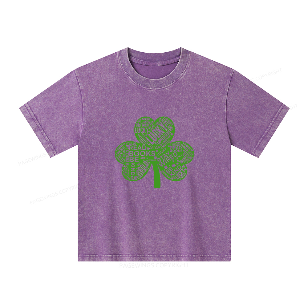 Pagewings St Patricks Day Shirt Lucky Reading Shirt Unisex Kids Washed T-shirt