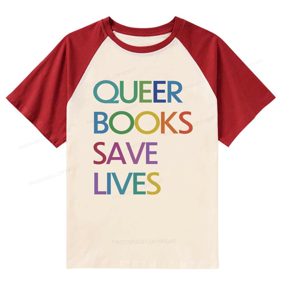 Pagewings Queer Books Save Lives Raglan T-shirt
