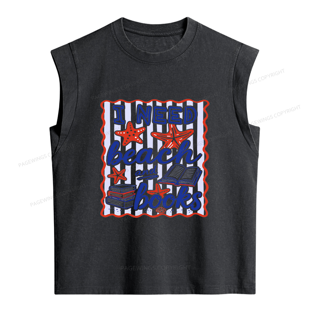 Pagewings I Need Beach Books Women's Washed Tank Top