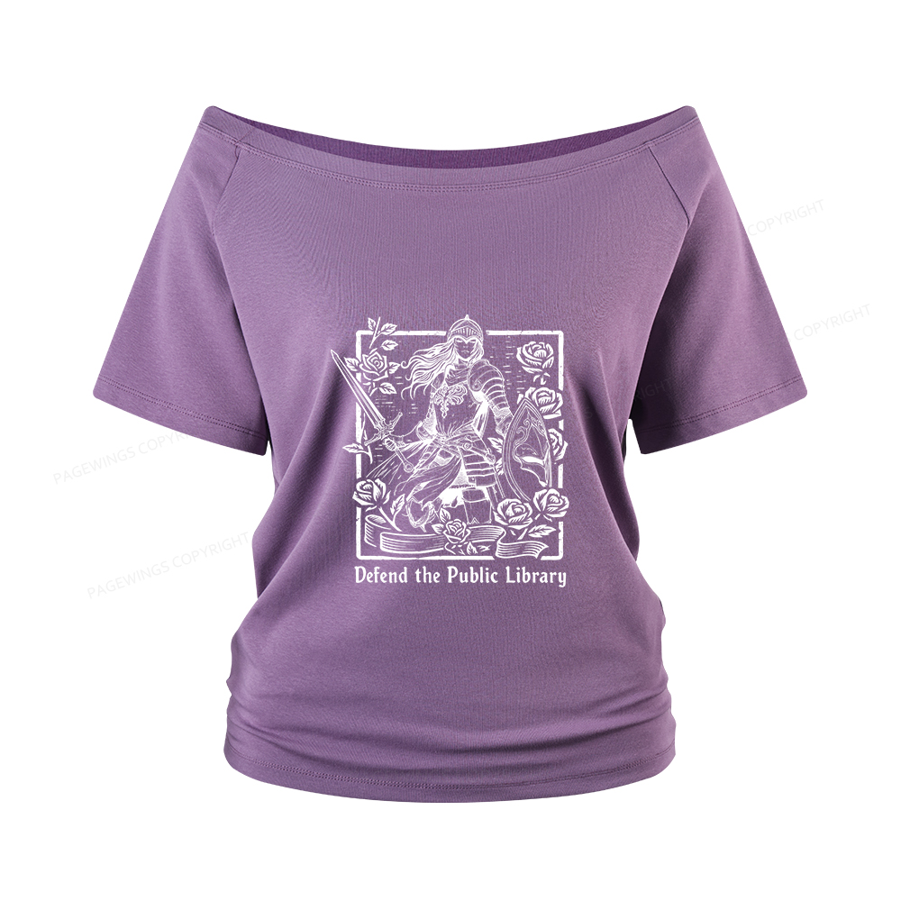 Pagewings Defend The Public Library Women Off Shoulder T-shirts