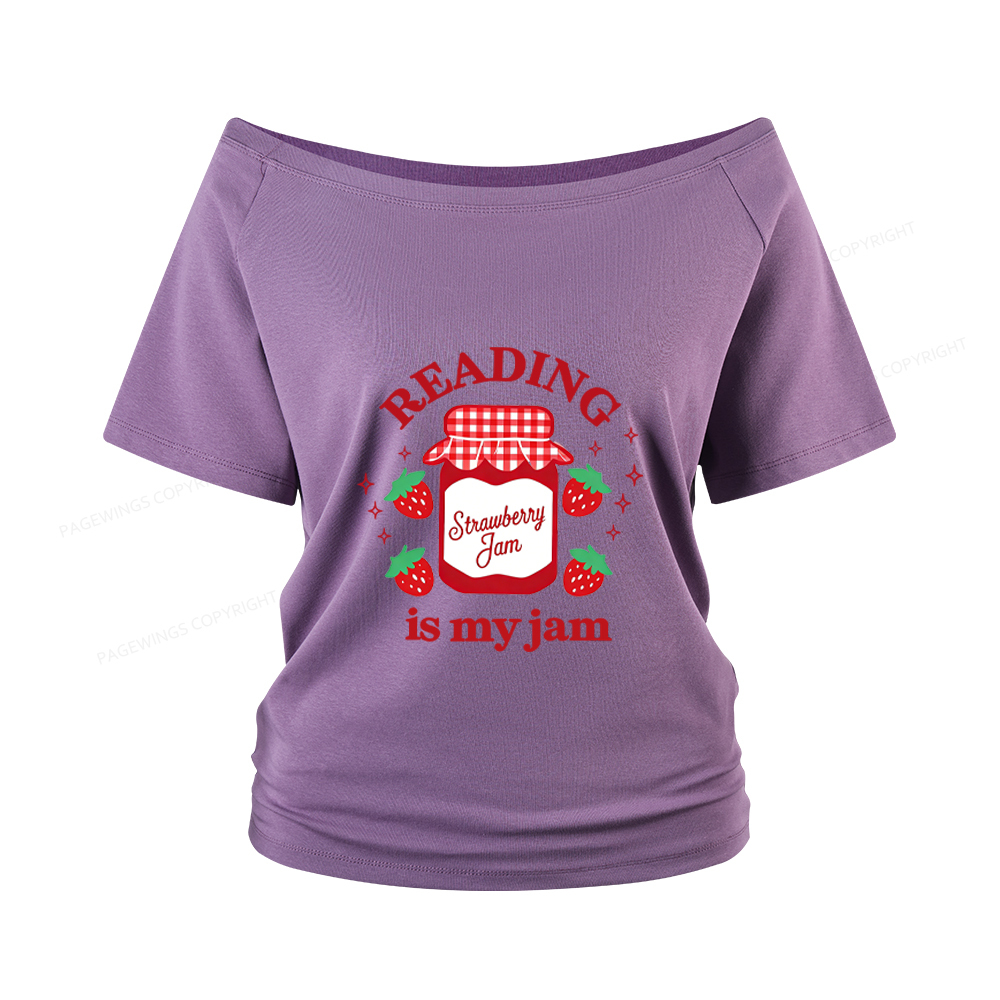 Pagewings Valentines Day Reading is My Jam Women Off Shoulder T-shirts