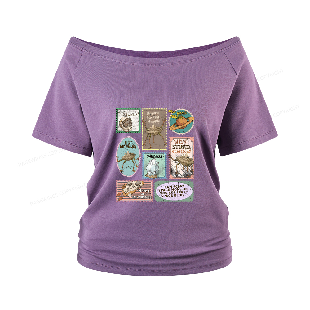 Pagewings Amaze Retro Sci-Fi Women Off Shoulder T-shirts