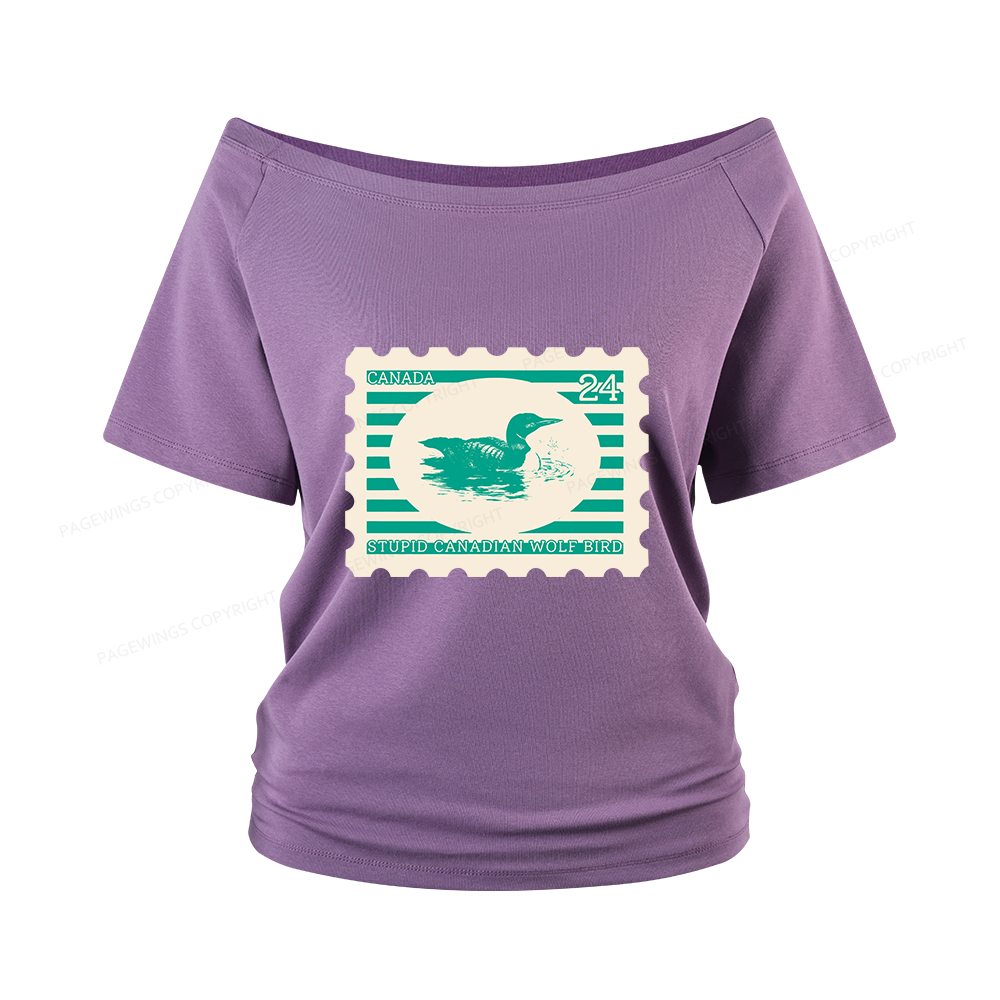 Pagewings Stupid Canadian Wolf Bird Women Off Shoulder T-shirts