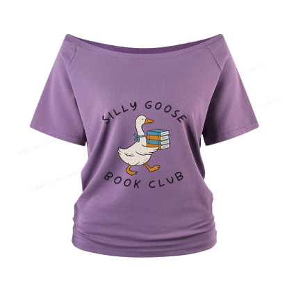 Pagewings Silly Goose Book Club Women Off Shoulder T-shirts