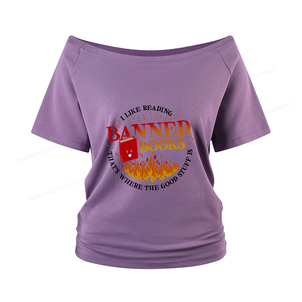 Pagewings Banned Books Women Off Shoulder T-shirts