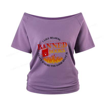 Pagewings Banned Books Women Off Shoulder T-shirts