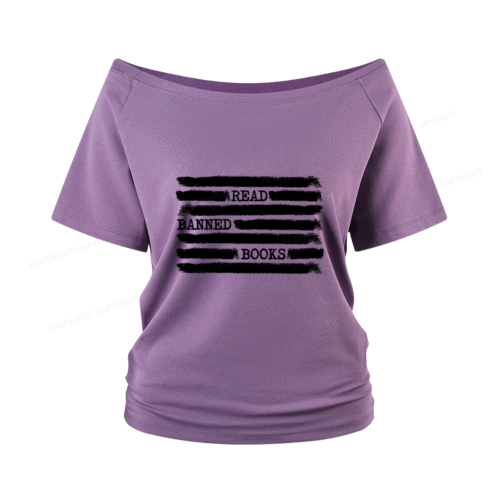 Pagewings Read Banned Books Bookworm Librarian Women Off Shoulder T-shirts