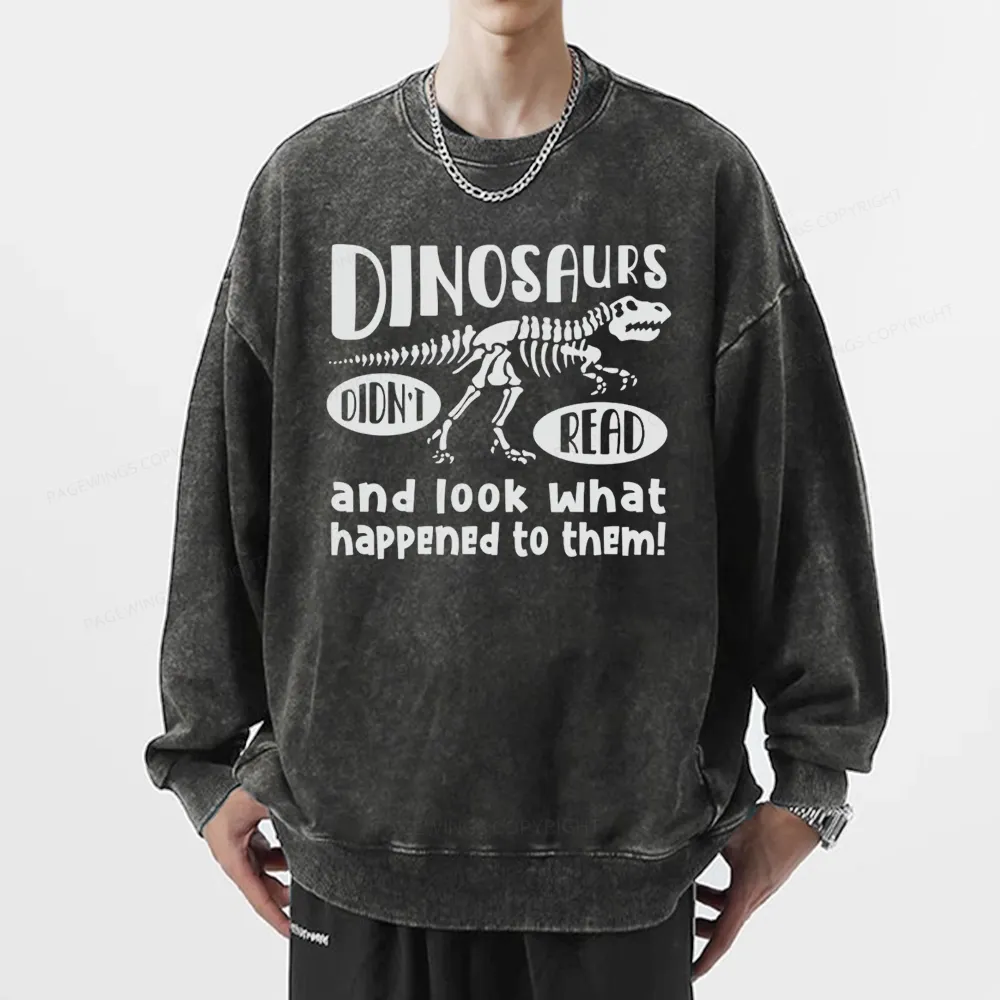 Pagewing Dinosaurs Look What Happened to Them Unisex Washed Sweatshirt