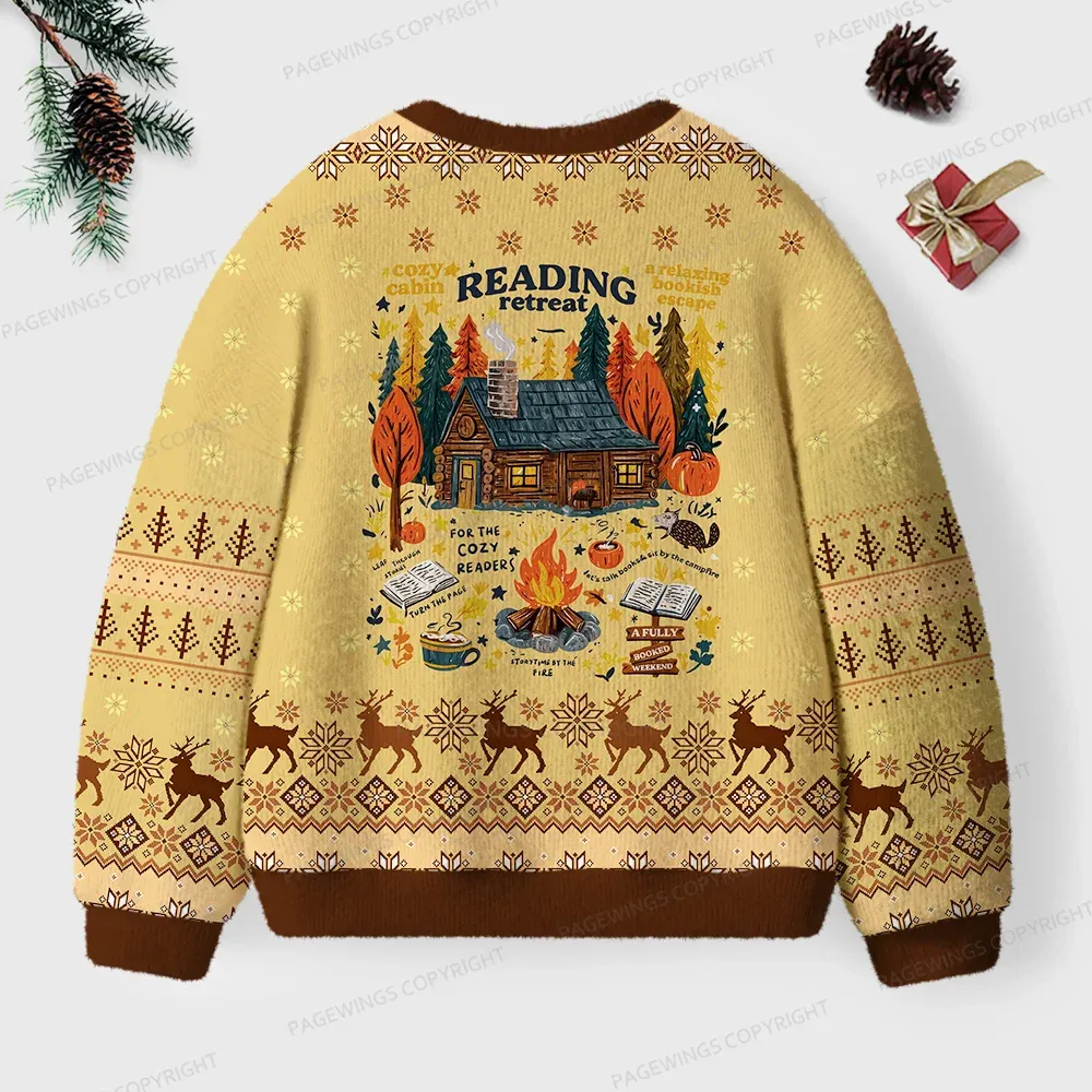Pagewings Cozy Reading Retreat Unisex Ugly Knit Sweatshirt