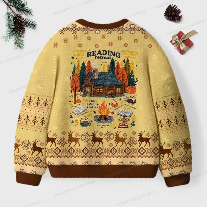 Pagewings Cozy Reading Retreat Unisex Ugly Knit Sweatshirt