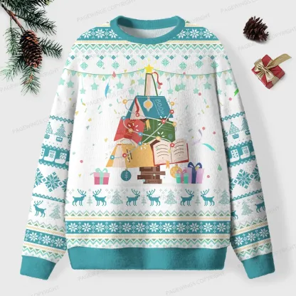 Pagewings Christmas Book Tree Unisex Ugly Knit Sweatshirt
