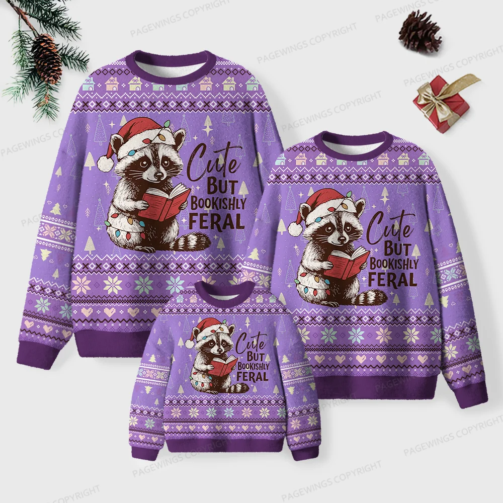 Pagewings Cute But Bookishly Feral Unisex Ugly Knit Sweatshirt