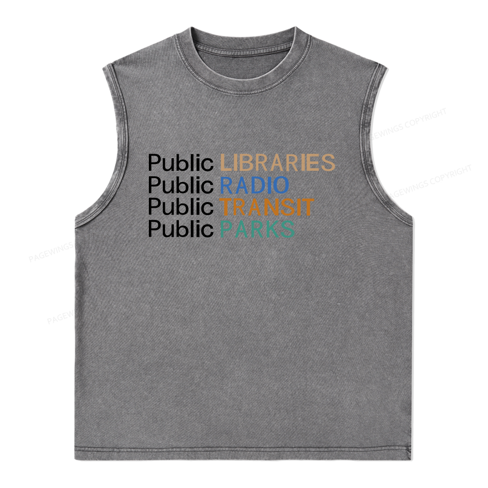 Pagewings Public Libraries Radio Transit Parks Unisex Washed Tank Top