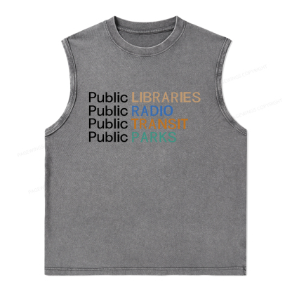 Pagewings Public Libraries Radio Transit Parks Unisex Washed Tank Top