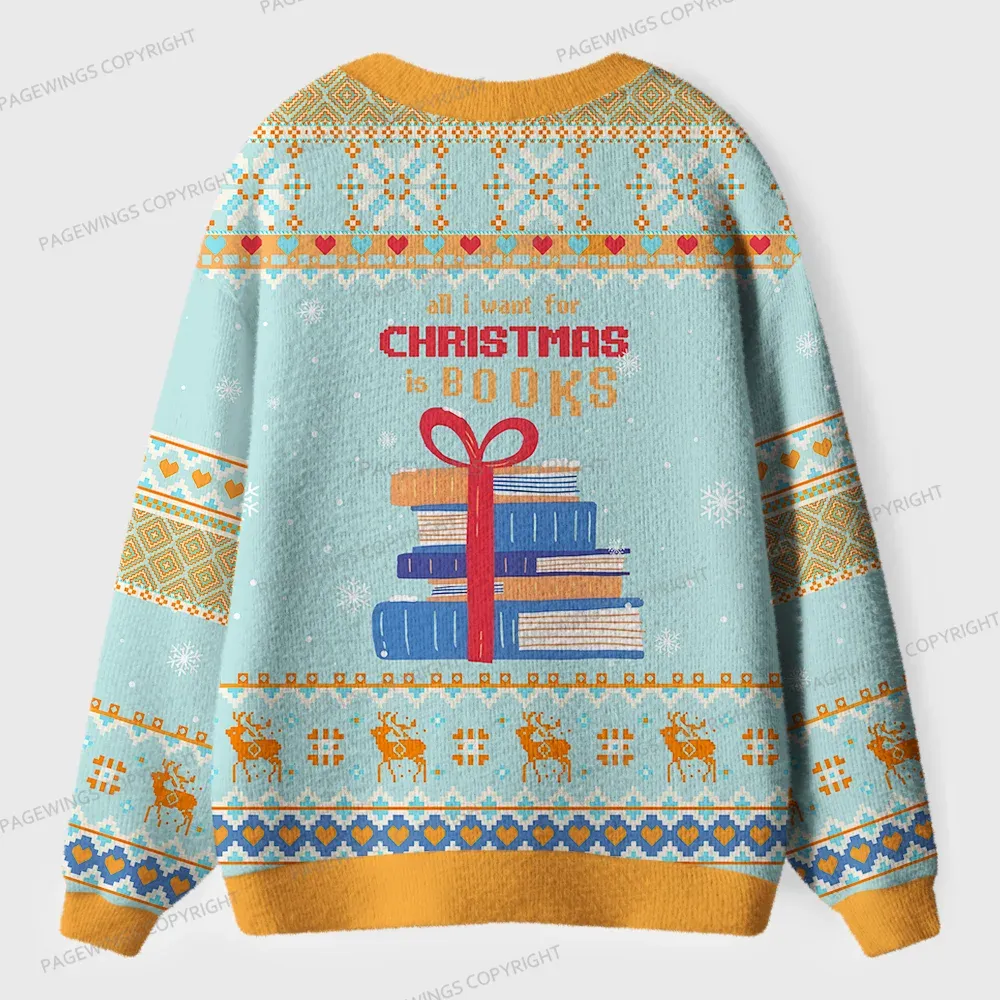 Pagewings I Want For Christmas Is Books Unisex Ugly Cardigan Sweaters