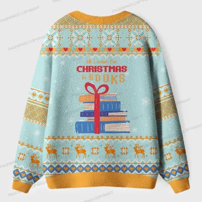 Pagewings I Want For Christmas Is Books Unisex Ugly Cardigan Sweaters