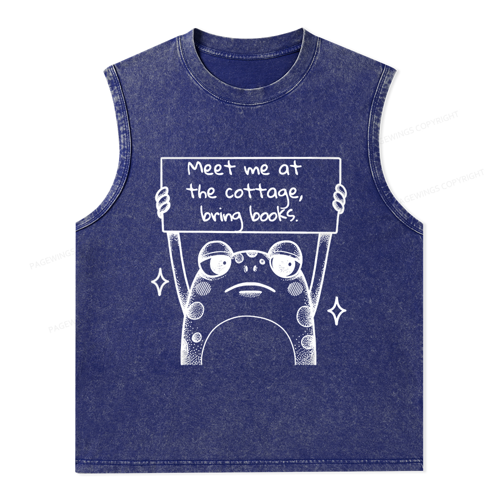 Pagewings Meet Me At The Cottage Bring Books Unisex Washed Tank Top