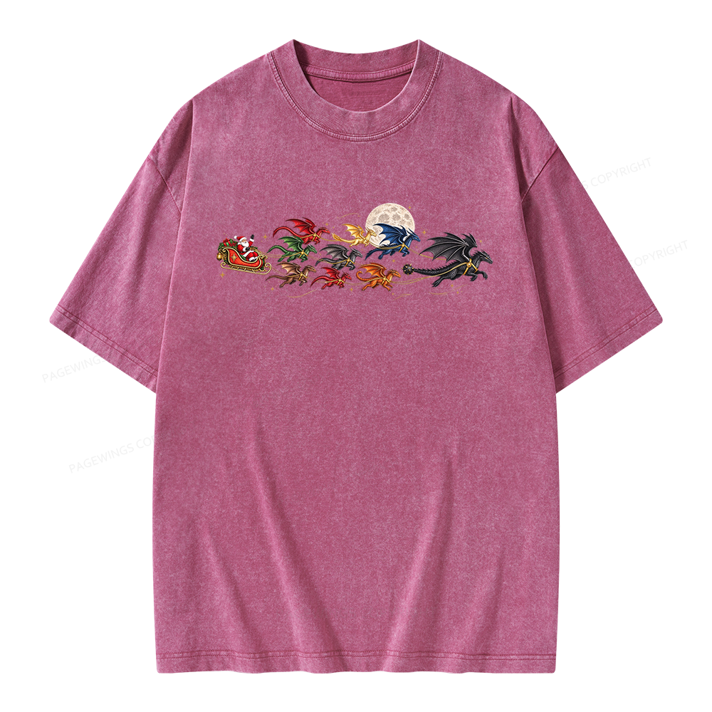 Pagewings Christmas Dragon Bookish Unisex Washed T-shirt