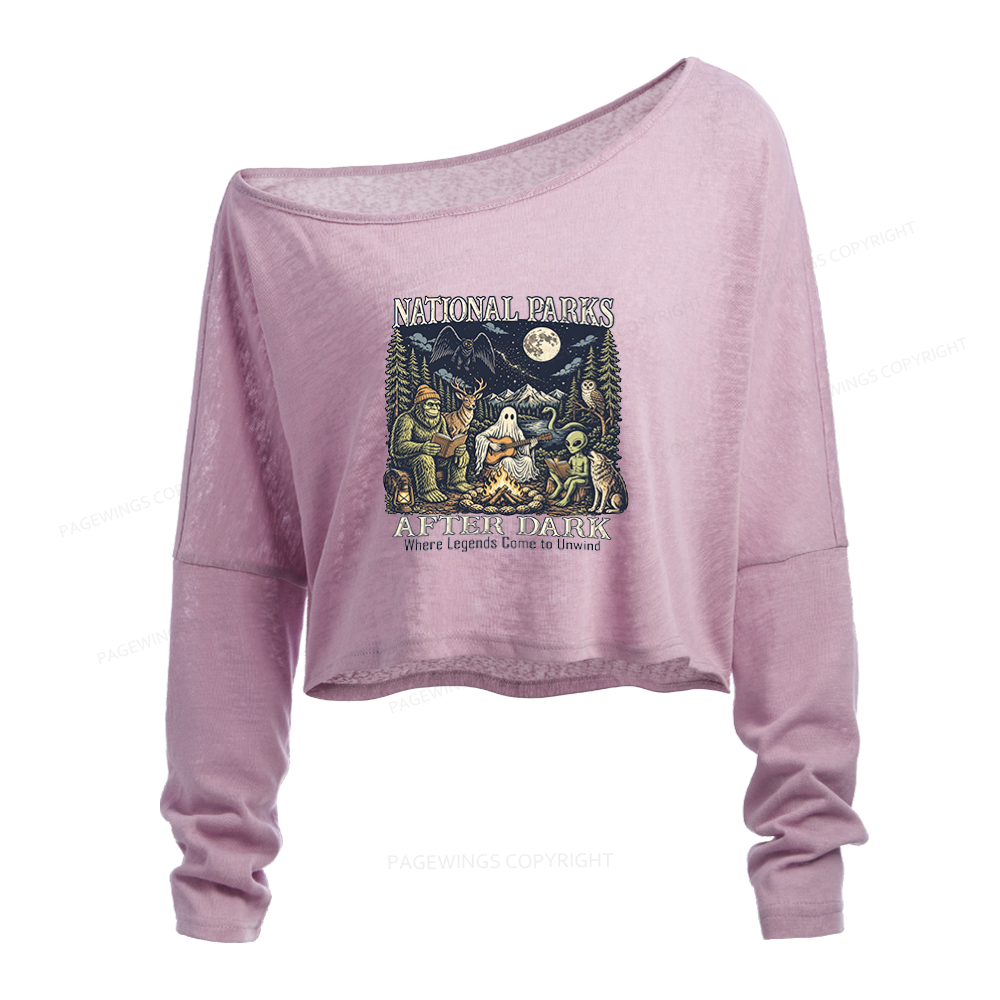 Pagewings National Parks After Dark Slouchy Long Sleeve Off Shoulder T-shirt