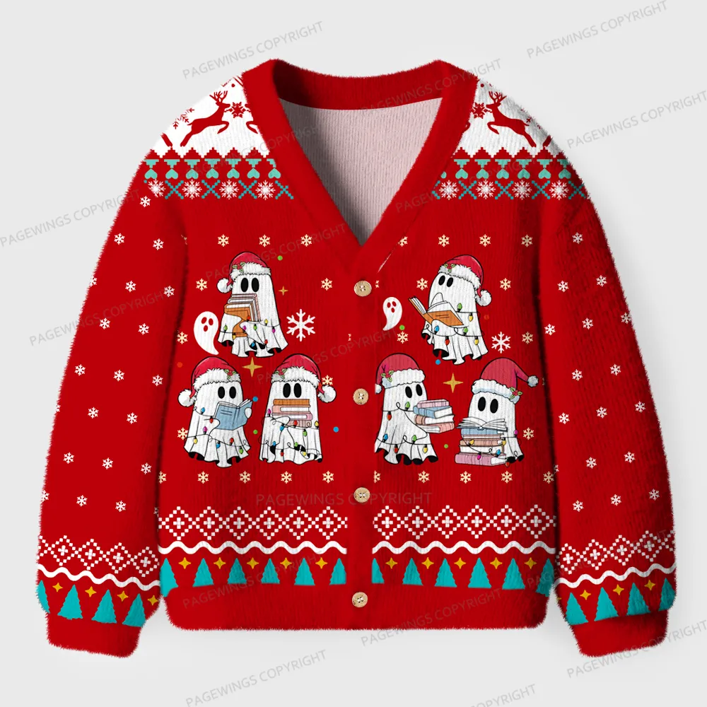 Pagewings Ghost Reader Unisex Ugly Cardigan Sweaters
