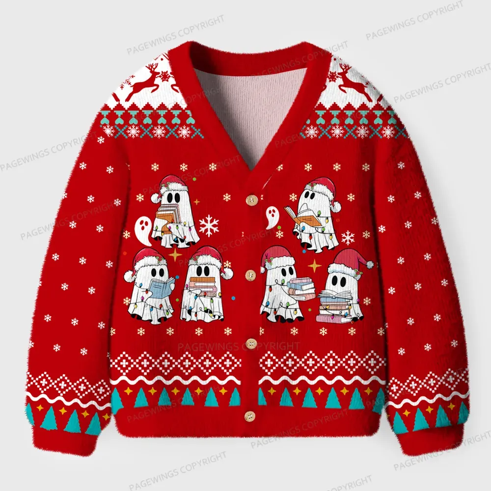Pagewings Ghost Reader Unisex Ugly Cardigan Sweaters