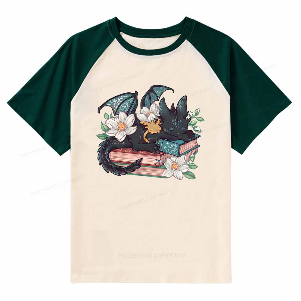 Pagewings Fantasy Book Dragon Raglan T-shirt