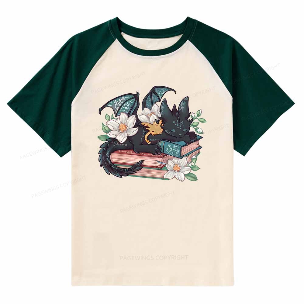 Pagewings Fantasy Book Dragon Raglan T-shirt