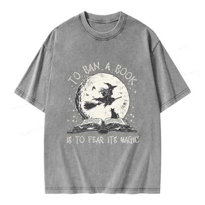 Pagewings Halloween Witch Book Unisex Washed T-shirt