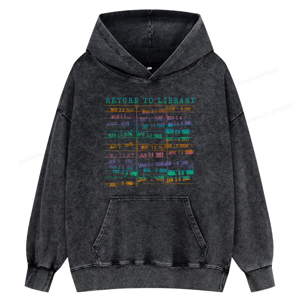 Pagewing Vintage Library Rainbow Unisex Washed Hoodie