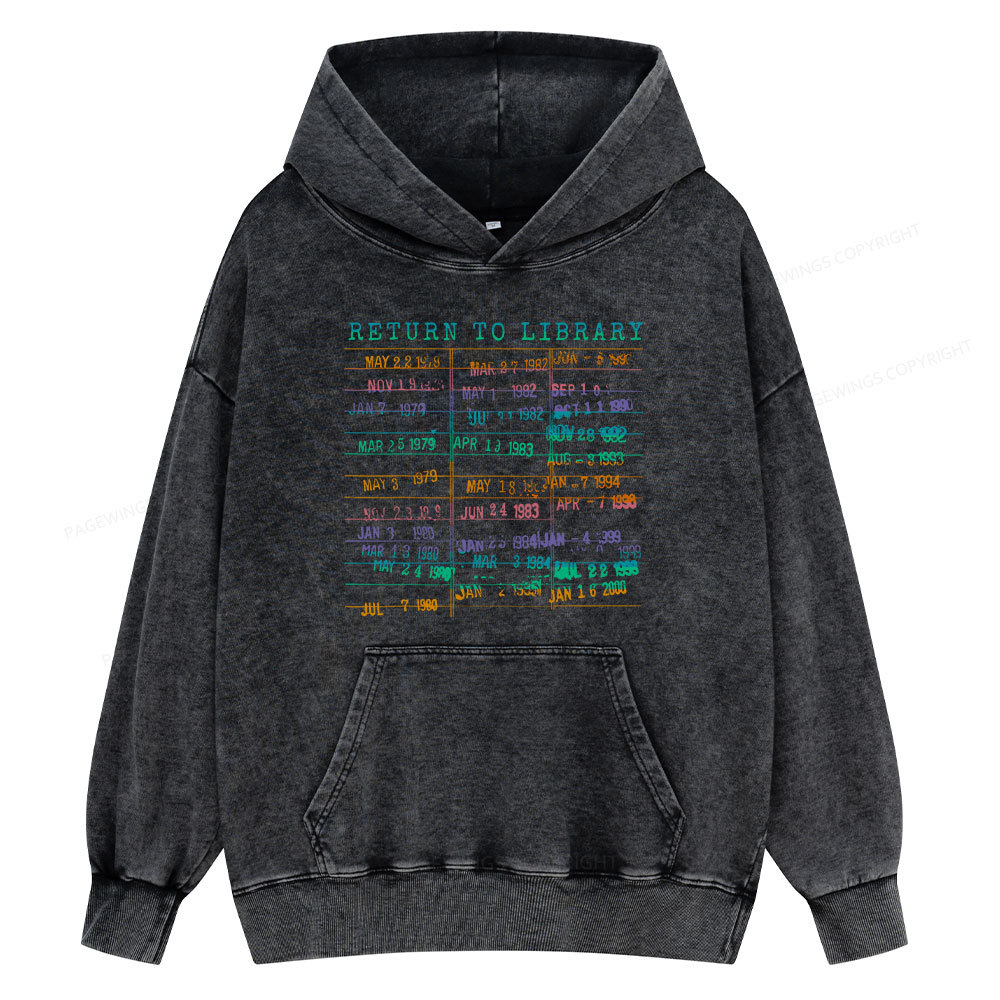Pagewing Vintage Library Rainbow Unisex Washed Hoodie