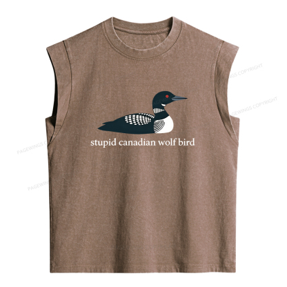 Pagewings Stupid Canadian Wolf Bird Women's Washed Tank Top